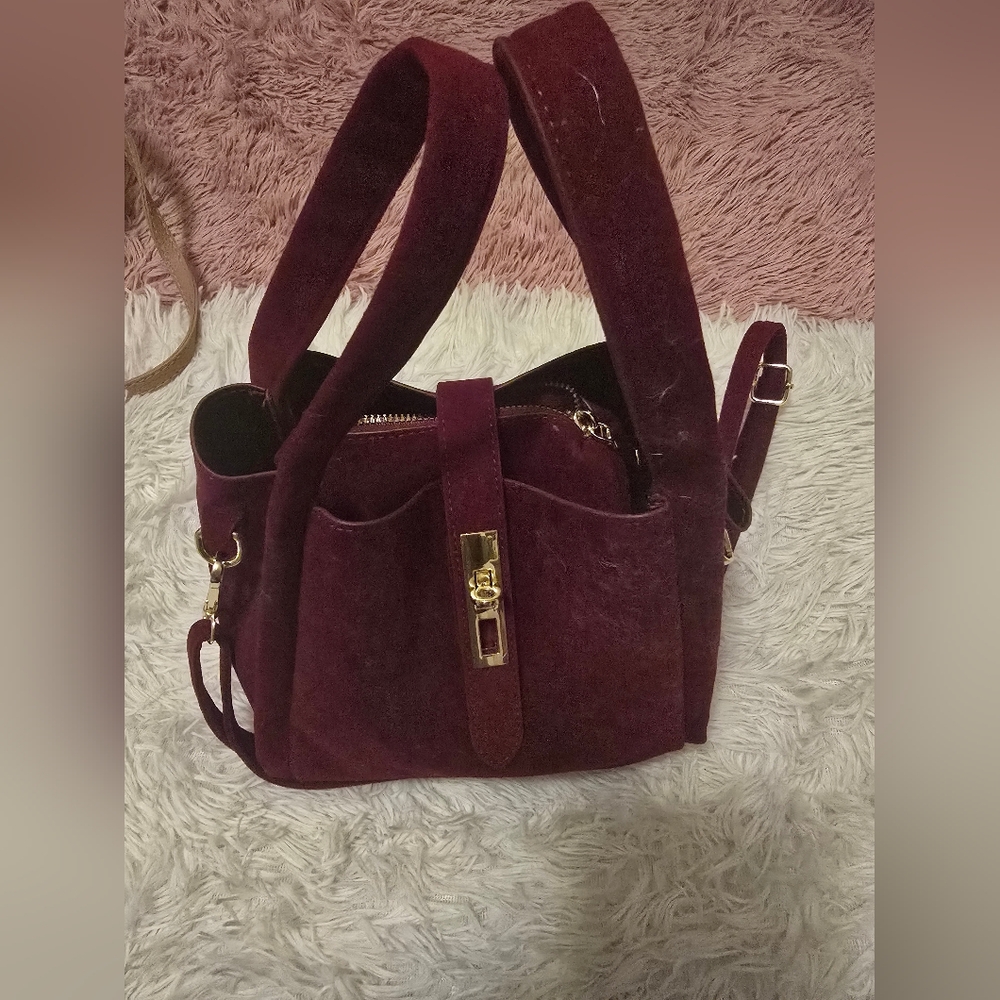 Elegant Burgundy Suede Women's Bag